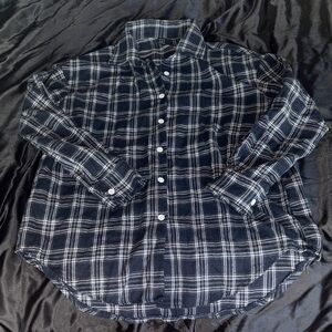 SHEIN Blue and White Plaid Button-Down Shirt